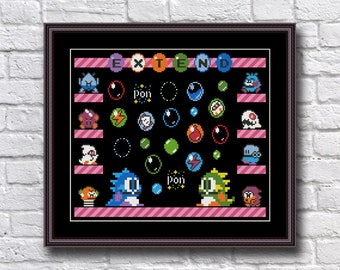 Bubble Bobble Cross Stitch Pattern PDF - Extend - Video Game Cross Stitch Pattern