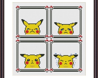 Pikachu Emoji 3 Pokemon Yellow Set of 42 Cross Stitch -  Sweden