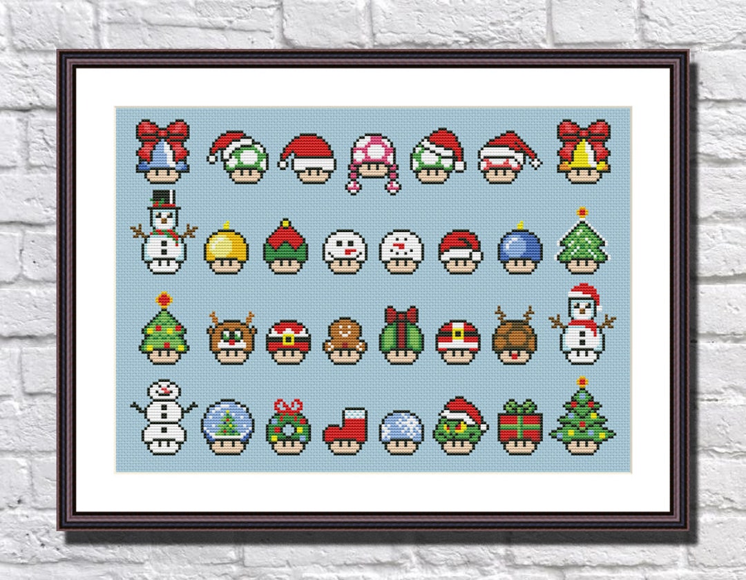 Super Mario Christmas Mushrooms Sampler Funny Cross Stitch Pattern Video  Game PDF Instant Download - Pixel Art - Set of 31 Mushrooms - Etsy, image size:1080x840