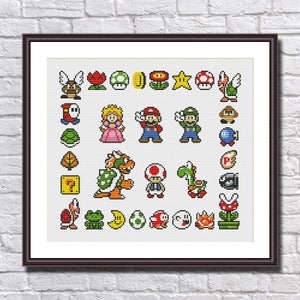 Super Mario Sampler -Retro Video Game Super Mario - Cross Stitch Pattern PDF Instant Download