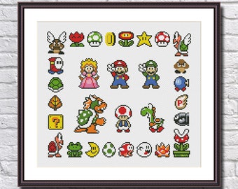 Super Mario Sampler -Retro Video Game Super Mario - Cross Stitch Pattern PDF Instant Download