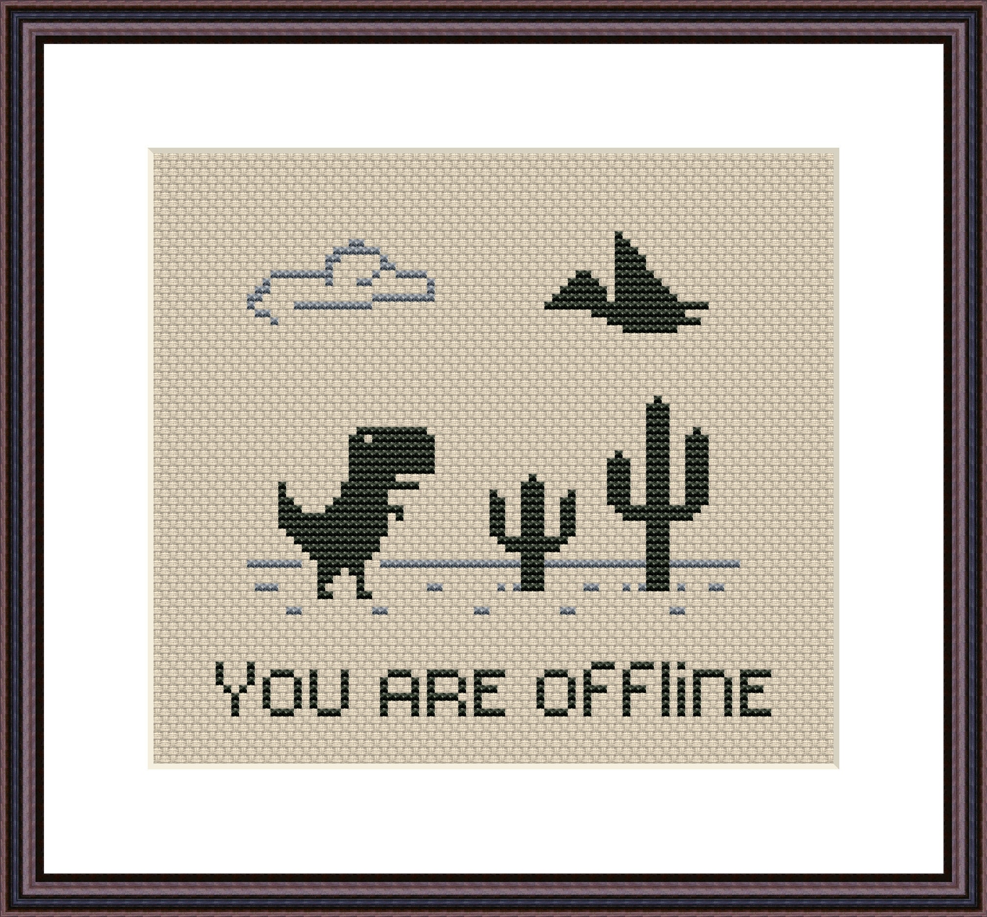 Dino T-rex Funny Cross Stitch Pattern PDF Video Game No 