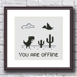 Dino T-Rex Funny Cross Stitch Pattern PDF Video Game - No Internet - Chrome - You Are Offline