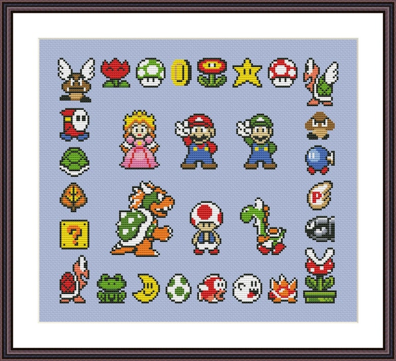 Home Living Displays Super Mario Sampler Retro Video Game Super Mario Cross Stitch Pattern Pdf Instant Download