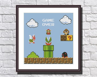 Game Over -Piranha Plant - Retro Video Game - Cross Stitch Pattern PDF Instant Download