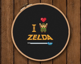 I Love Zelda - Funny Modern Video Game Cross Stitch Pattern PDF Instant Download - Legend of Zelda