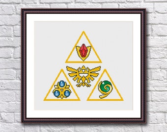 Legend of Zelda Triforce Spiritual Stones Cross Stitch Pattern PDF Instant Download