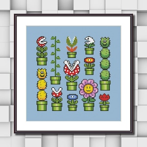 Super Mario - Flowers Sampler - Retro Video Game Super Mario - Cross Stitch Pattern PDF Instant Download