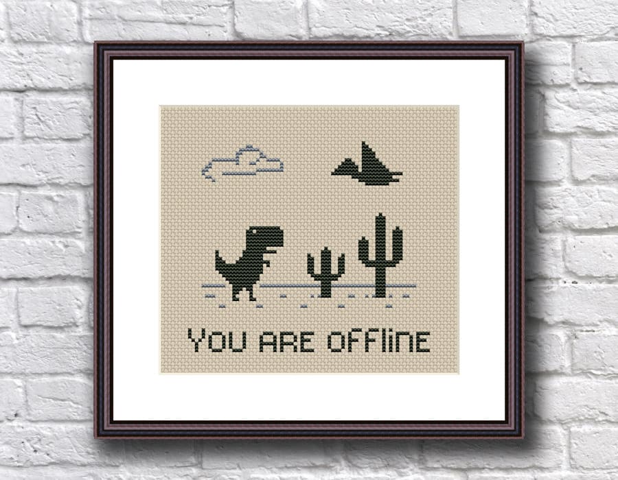 Dino T-rex Funny Cross Stitch Pattern PDF Video Game No 