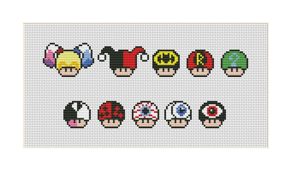 Super Mario Mushrooms Сollection P2 Funny Cross Stitch Pattern Video Game  PDF Instant Download Pixel Art Set of 100 Mushrooms 