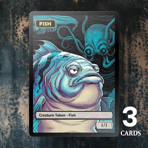 Fish 1/1 Token (v2) - 3x Cards - MTG Custom Cards, Commander, Edh and Cedh High Quality Altered Tokens