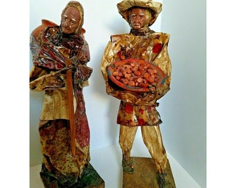 Vintage Papier Mache Peasants Man Woman Mexican Folk Art