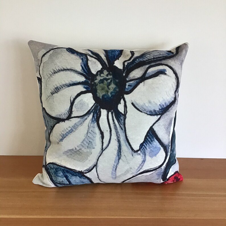 Linen Patio Pillow Cover Modern Floral IndoorOutdoor Pillow Cover 20\u201d by 20\u201d Decorative Pillow Cover Floral Pillow Cover