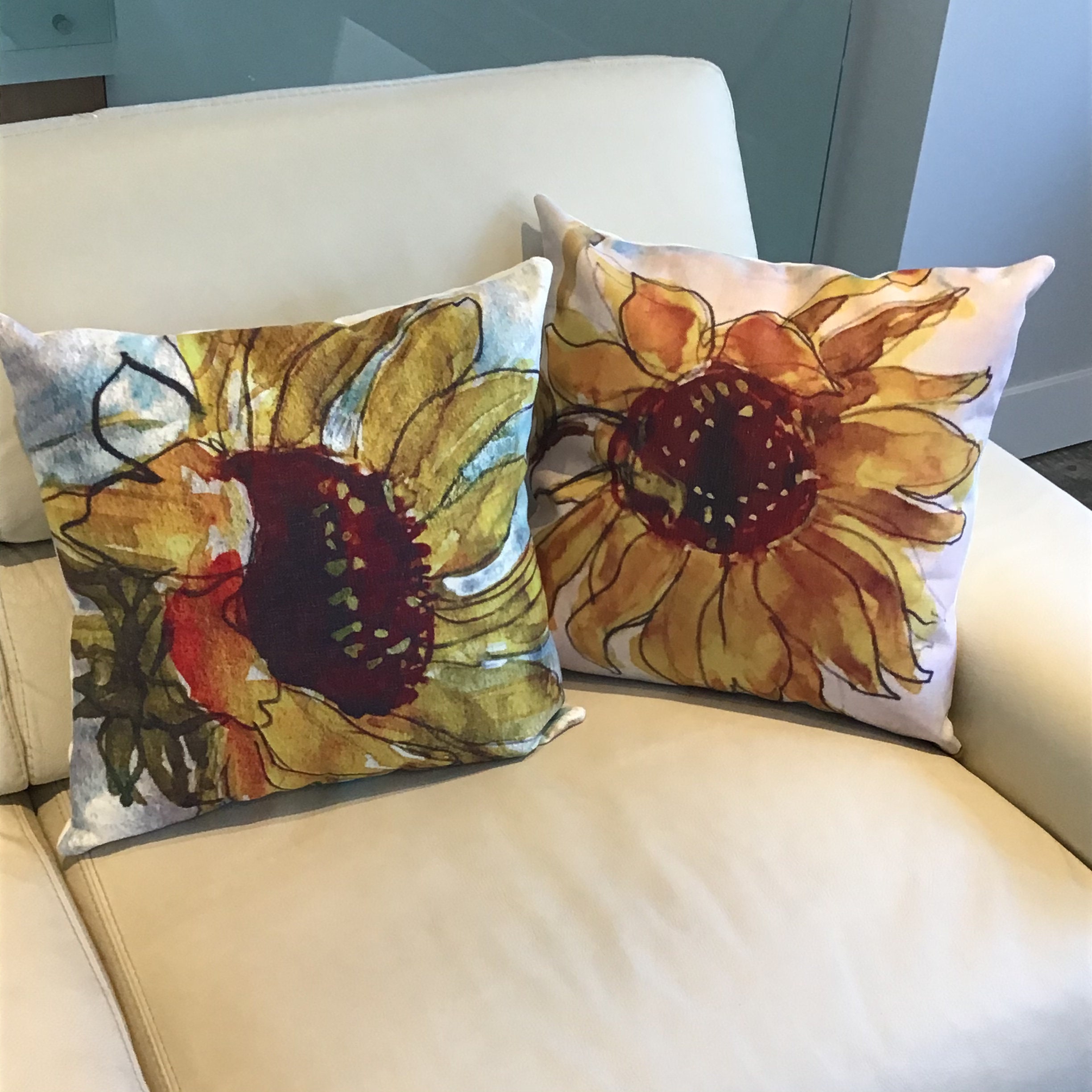 Artistic Sunflower Indoor/Outdoor Pillow Cover 20 by 20 Etsy