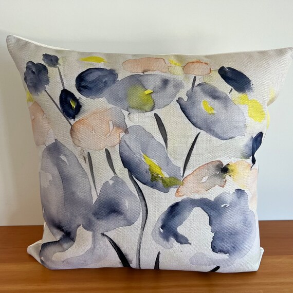 Modern Designer Floral Neutral Linen 20” by 20” Pillow Cover