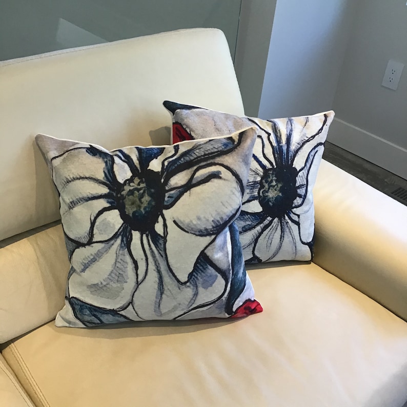 Linen Patio Pillow Cover Modern Floral IndoorOutdoor Pillow Cover 20\u201d by 20\u201d Decorative Pillow Cover Floral Pillow Cover