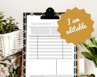 A4 Editable Tax Invoice - Black & White - Instant PDF Download - Australian Version