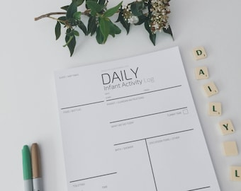 A4 Daily {INFANT} Activity Log - Minimalist Black & White | Instant PDF Download