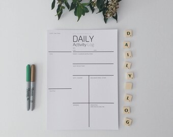 US Letter Daily Activity Log - Black & White - Instant PDF Download