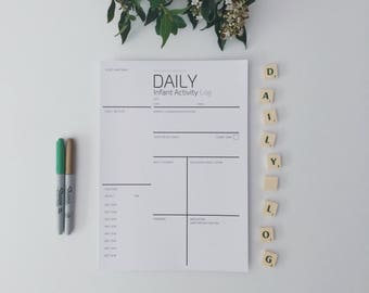 US Letter Daily {INFANT} Activity Log - Minimalist Black & White | Instant PDF Download