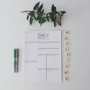 US Letter Daily Activity Log - Black & White - Instant PDF Download