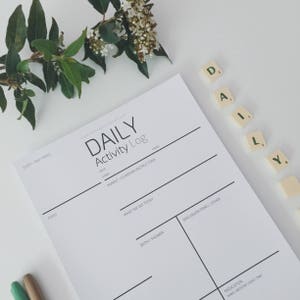 A4 Daily Activity Log - Black & White - Instant PDF Download