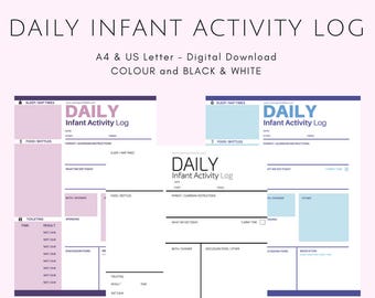 A4 Daily {INFANT} Activity Log - Minimalist Black & White | Instant PDF Download