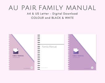 US Letter AUPAIR Family Manual | Minimalist Black & White | Instant PDF Download