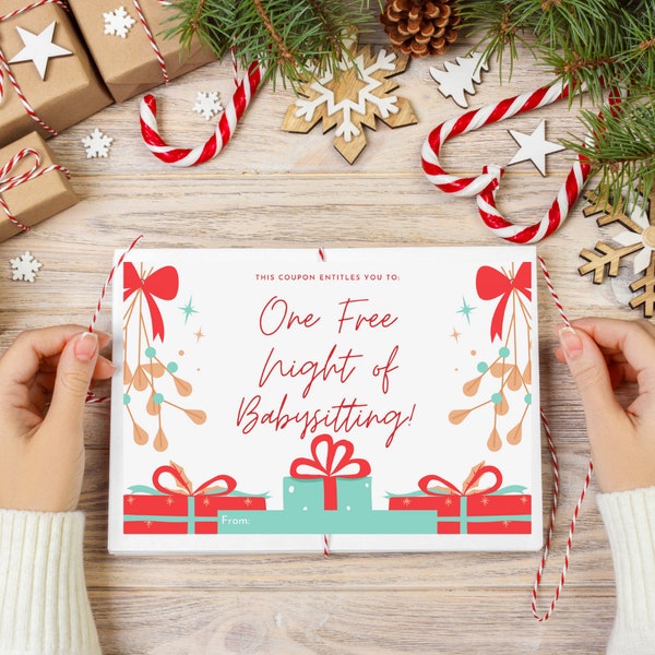 6" X 4" One Free Night of Babysitting Christmas Babysitting Gift Voucher