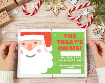 6" X 4" Christmas Babysitting Gift Voucher - The Treat's On Me!