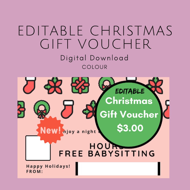 6 X 4 Editable Christmas Babysitting Gift Voucher Etsy