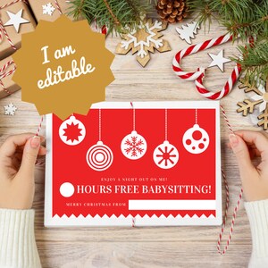 6 X 4 Christmas Babysit Gift Certificate Coupon Etsy