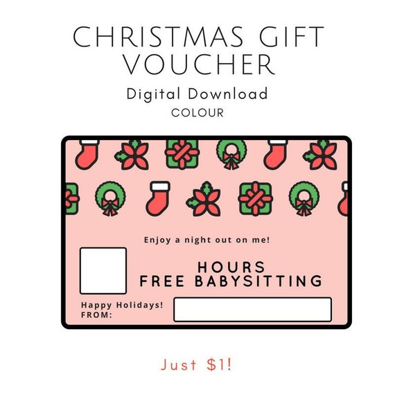 6 X 4 Christmas Babysitting Gift Voucher Happy Etsy