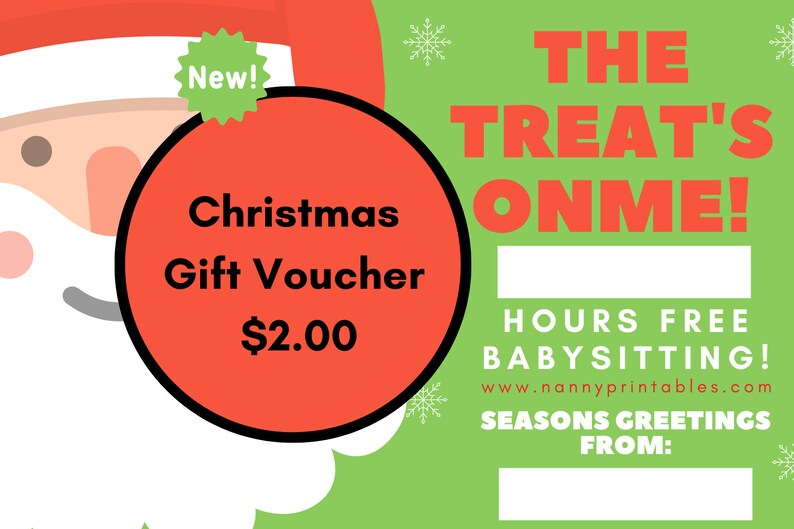 6 X 4 Christmas Babysitting Gift Voucher the Treat's on Me Etsy Australia