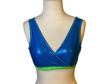 Blue Metallic Spandex Rave Festival Sports Bra
