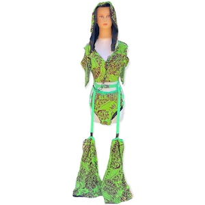 Damen Lime Grün Monstera Blatt Festival Rave Outfit