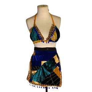 Blue Rhinestone Velvet Co-ord: Patchwork Stretch Set