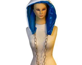 Fleece Alien Reversible Metallic Rave Hood with Detachable Silver Chain