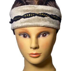 Beige Micro Fleece Rave Headband with Gold Chain - Party in Luxe Style!