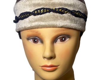 Beige Micro Fleece Rave Headband with Gold Chain - Party in Luxe Style!