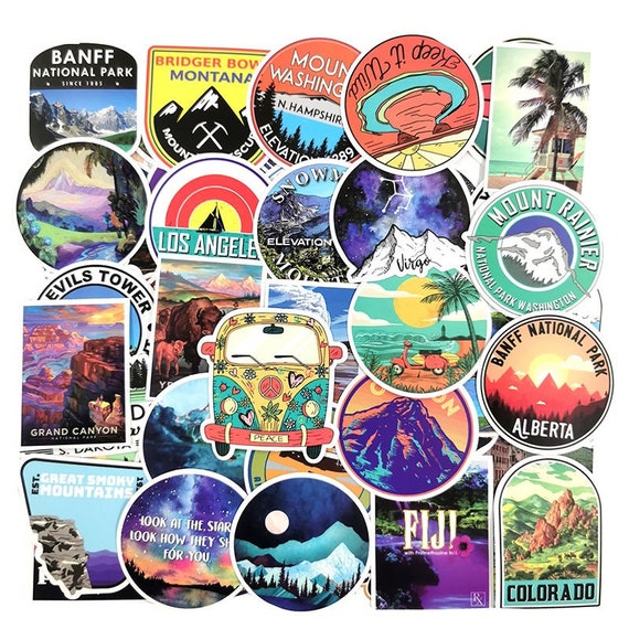50 PCS Camping Landscape Stickers Outdoor Adventure Climbing Waterproof Sti J