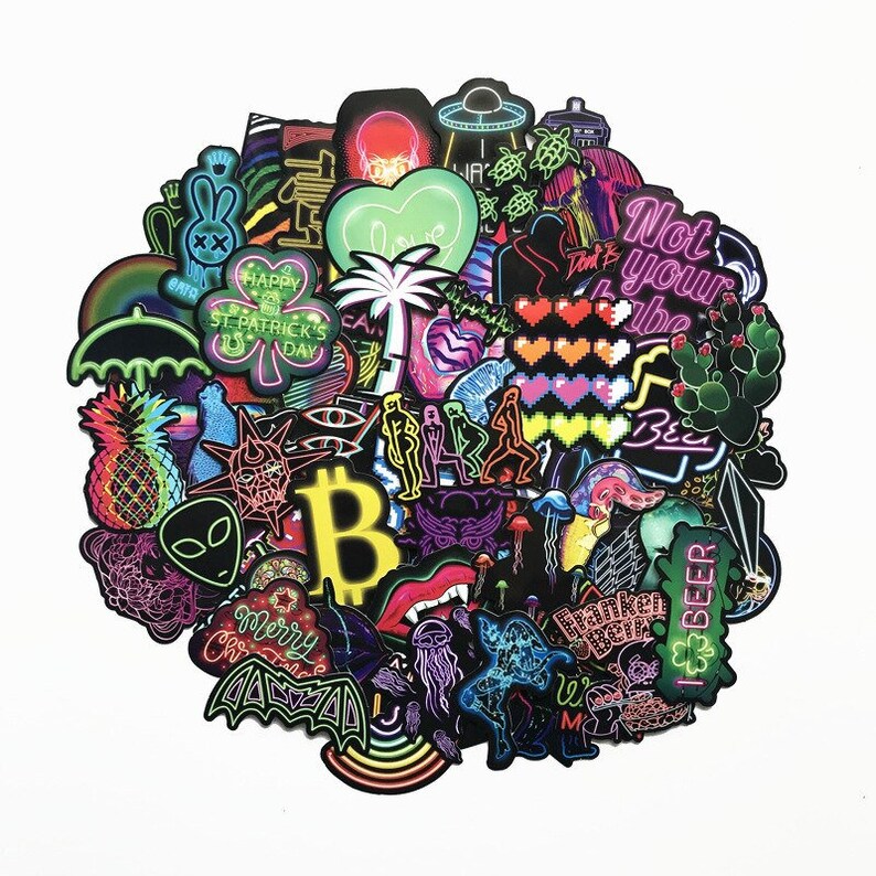 Sticker Pack Laptop Stickers Custom Stickers Vinyl Stickers Cool Neon Stickers Neon Style Stickers 75pcs Planner Stickers