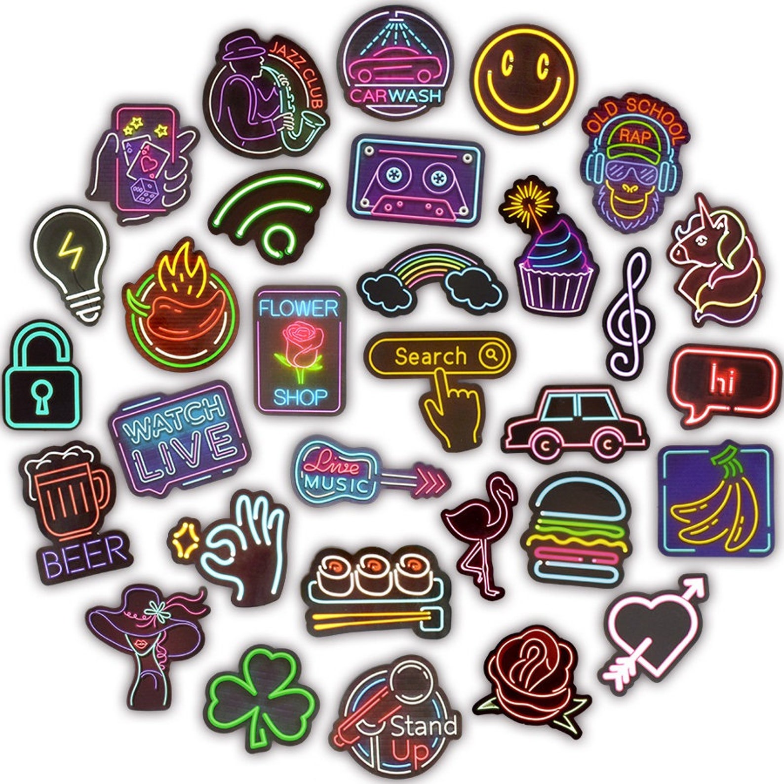 50pcs Super Cool Neon Sign Stickers Pack Laptop Decal Etsy