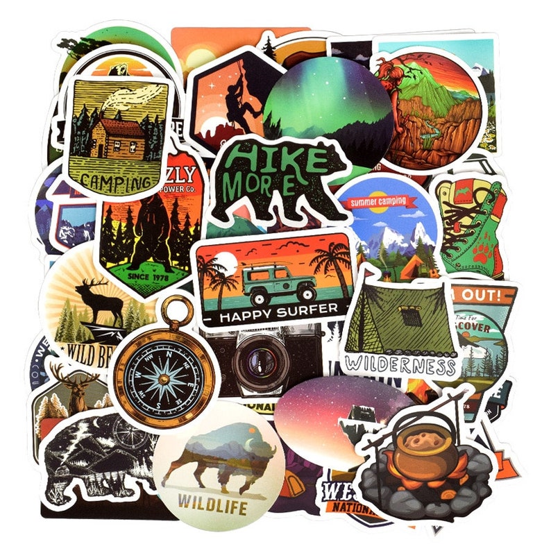 50pcs Super Cool Outdoor Hiking Stickers Pack Laptop Etsy