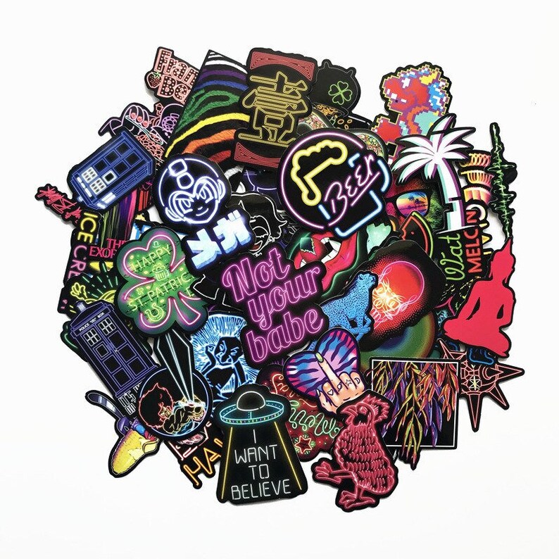 Sticker Pack Laptop Stickers Custom Stickers Vinyl Stickers Cool Neon Stickers Neon Style Stickers 75pcs Planner Stickers