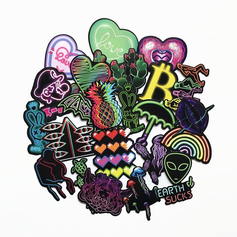 Sticker Pack Laptop Stickers Custom Stickers Vinyl Stickers Cool Neon Stickers Neon Style Stickers 75pcs Planner Stickers