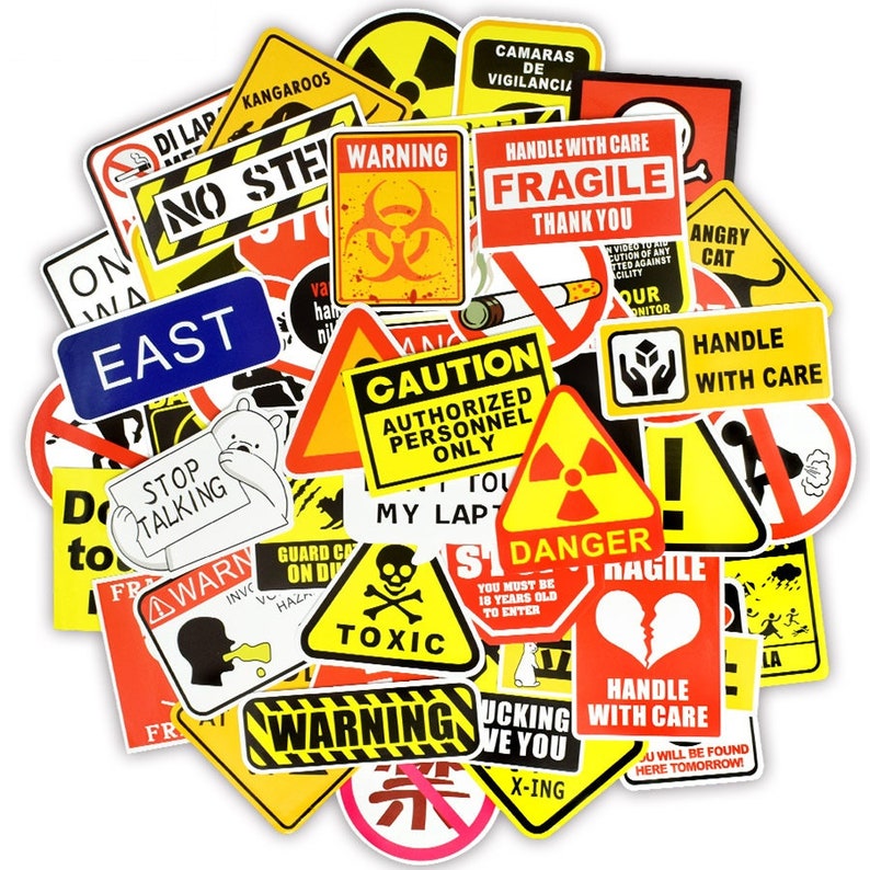 50pcs Super Cool Warning Damage Stickers Pack Laptop Etsy