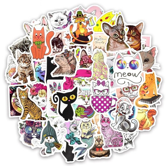 50pcs Super Cool Kawaii Cat Stickers Pack Laptop Decal Etsy