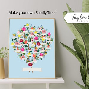 Personalized Family Tree Poster DIY Custom Family Tree Art Prints with 4 Generations Family Tree Art Ancestry Chart