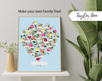 Personalized Family Tree Poster DIY Custom Family Tree Art Prints with 4 Generations Family Tree Art Ancestry Chart